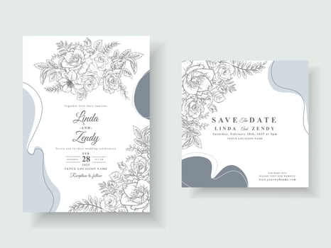 Wedding invitation cards with beautiful rose line art vector