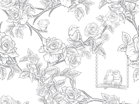 Beautiful rose line art seamless pattern vector