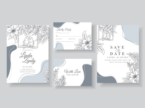 Wedding invitation cards with beautiful rose line art vector