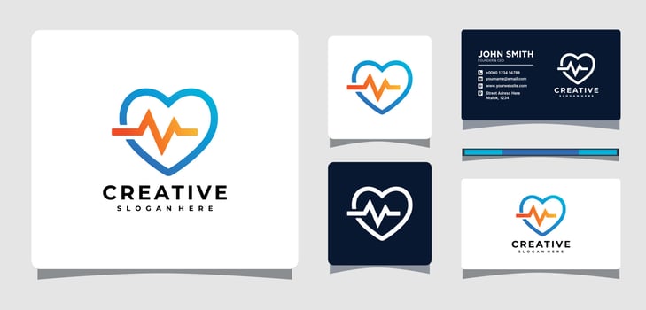 Heart and Wave Logo Template With Business Card Design Inspiration vector