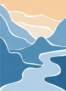Mountain River. Abstract landscape, minimalism. Trending earth colors. Save and preserve the nature. Concept of travel, leisure and tourism vector