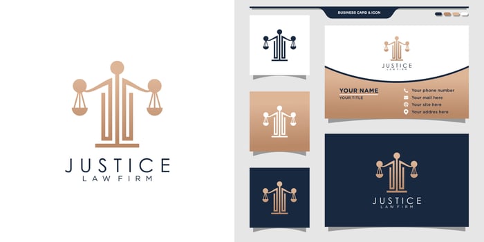 Justice law logo with creative concept and business card design. Logo template. Premium Vector