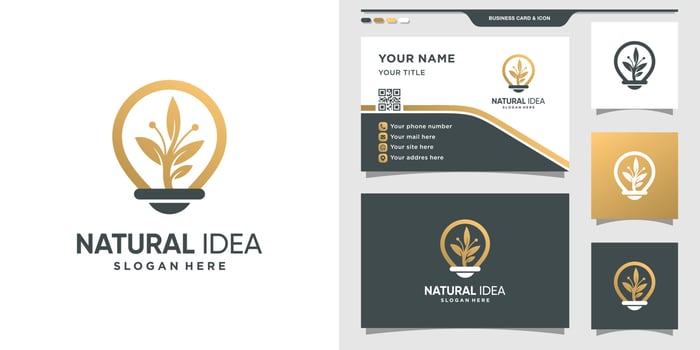 Nature logo with bulb concept and business card design Premium Vector