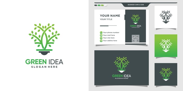 Tree logo with smart concept and business card design Premium Vector