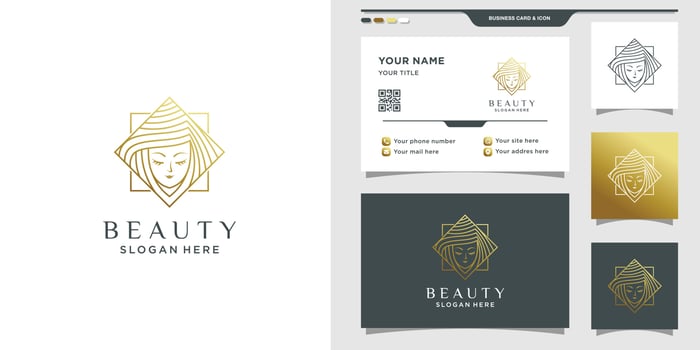 Simple and elegant beauty logo with woman face in line art style. Beauty logo for woman and business card design Premium Vector