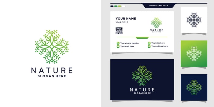 Abstract nature logo with line art style and business card design vector