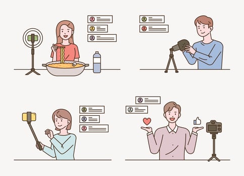 Online social network influencers live streaming and chat conversation. vector