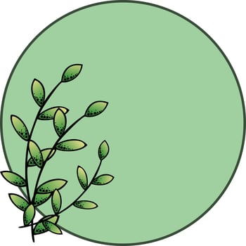Round card with an empty place to insert, green spring twigs with leaves vector