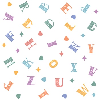 Pattern with letters of the alphabet, color vector illustration on a white background
