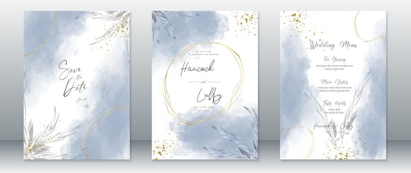 Wedding invitation card blue watercolor background vector