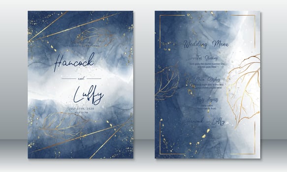 Wedding invitation card template blue background vector