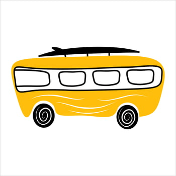 Yellow retro mini van with surfboard vector