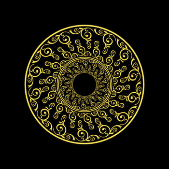 Floral frame with decorative elements in gold color. Vector illustration.