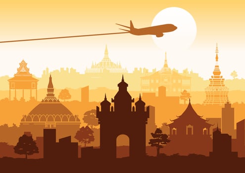 Asia top famous landmark silhouette style vector