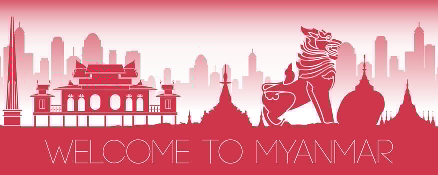 myanmar top famous landmarks silhouette style,travel and tourism vector