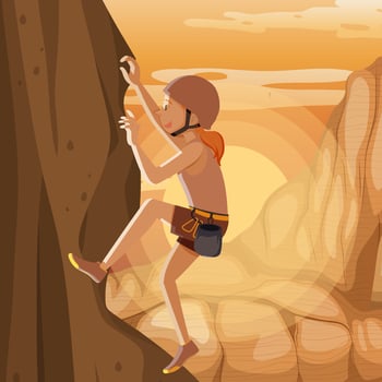 Scene with people climbing rocky moutain vector
