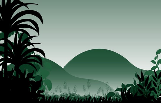 Silhouette shadow of forest scene vector