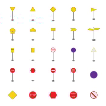 Vector set of blank road sign on isolated white background