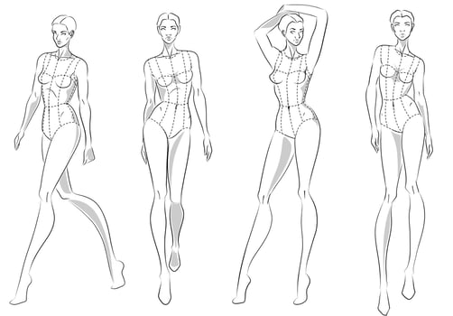 Fashion figure ten heads design template croquis wearing bodice vector