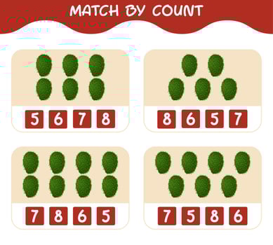 Match by count of cartoon soursops. Match and count game. Educational game for pre shool years kids and toddlers vector