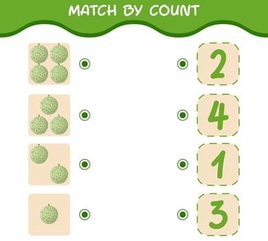 Match by count of cartoon melons. Match and count game. Educational game for pre shool years kids and toddlers vector