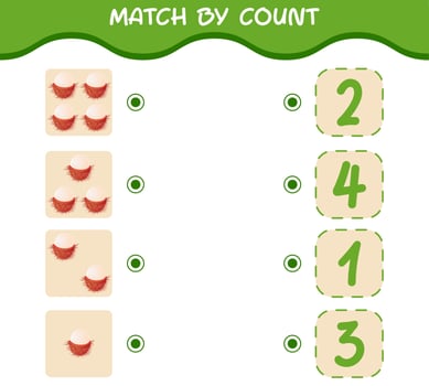 Match by count of cartoon rambutans. Match and count game. Educational game for pre shool years kids and toddlers vector