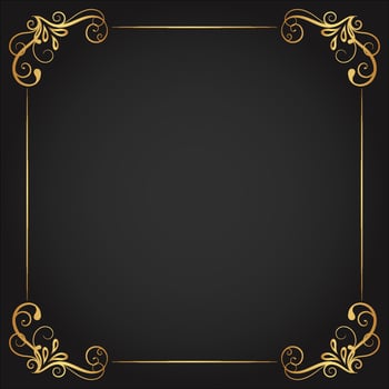 Vintage floral ornament border, Hand drawn decorative element, vector illustration of gold floral frame with black background, Retro design template for page decoration cards, wedding, banner