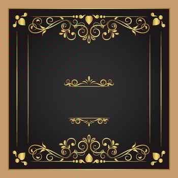 Vintage floral ornament border, Hand drawn decorative element, vector illustration of gold floral frame with black background, Retro design template for page decoration cards, wedding, banner