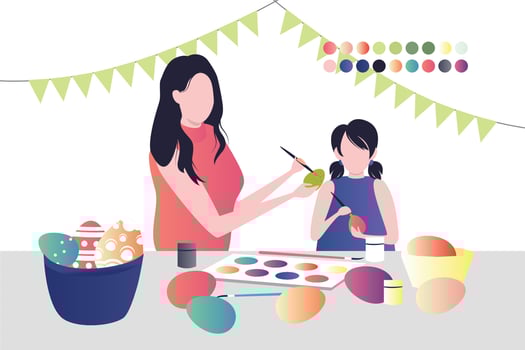 The girls are painting the Easter egg. vector