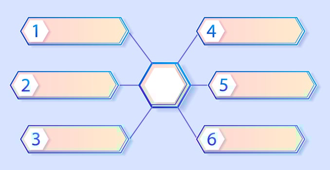 Infographic vector chart. Hexagonal infographics with steps and milestones. Infographic illustration with options.