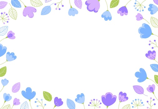 Vector banner with floral decor, abstract background. Composition of flowers and plants. Beautiful template for design. Frame of flowers and leaves