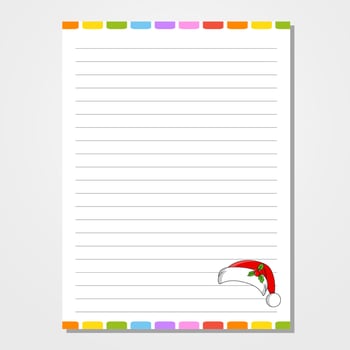 Sheet template for notebook, notepad, diary. Lined paper. Cute character. With a color image. Isolated vector illustration. cartoon style.