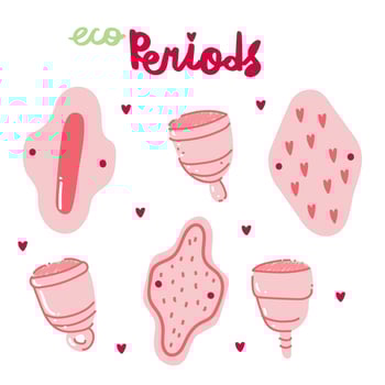 Hand drawn doodle vector set of eco-friendly hygiene products for menstruation