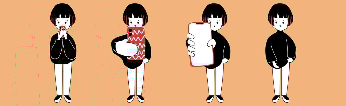 Female character with short hair. Hand drawn vector. Media illustrations. Decorative vector. Phone and social media. vector