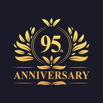 95th Anniversary Design, luxurious golden color 95 years Anniversary logo. vector