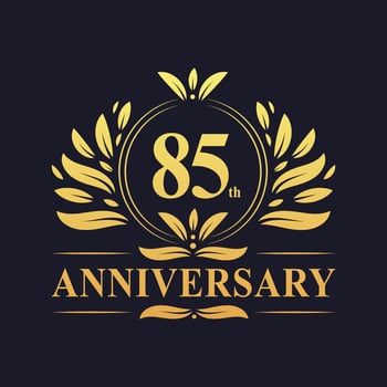 85th Anniversary Design, luxurious golden color 85 years Anniversary logo. vector