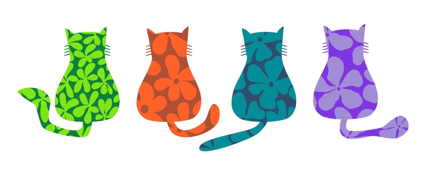 Sitting Floral Cat Silhouettes Rear View vector