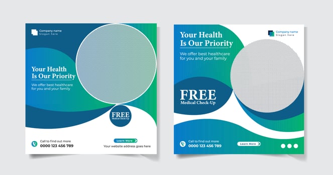 Medical Healthcare Social Media Post Template bundle vector