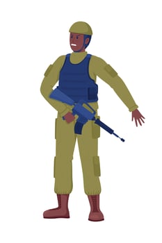 Fighter with carbine semi flat color vector character