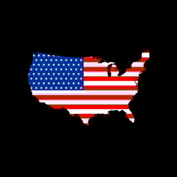 United State of America. USA map design. Map USA country map with flag vector design. Blank similar USA map isolated on black background. United States of America country design illustration.