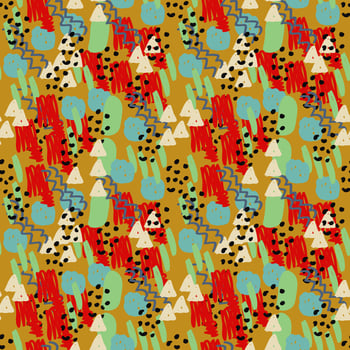 Modern hand draw colorful abstract seamless pattern with geometrical shapes. Circles, triangles, lines. vector