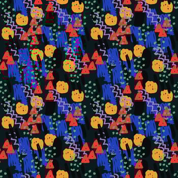 Modern hand draw colorful abstract seamless pattern with geometrical shapes. Circles, triangles, lines. vector