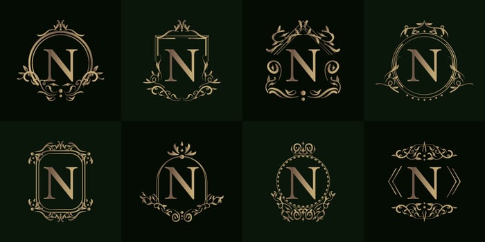 Collection of Logo initial N with luxury ornament or flower frame vector
