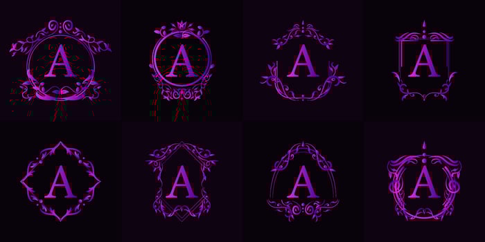 Logo initial A with luxury ornament or flower frame, set collection. vector