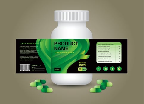 supplement bottle Packaging, Cosmetic package. product design. product label, 3d supplement bottle vector, 3d white plastic Pills box vector