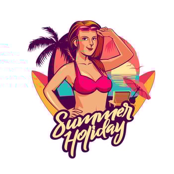 Summer Holiday Girl emblem sunset version vector