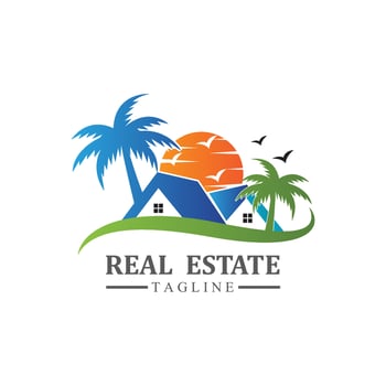 Real estate logo design icons with sun and birds free vector