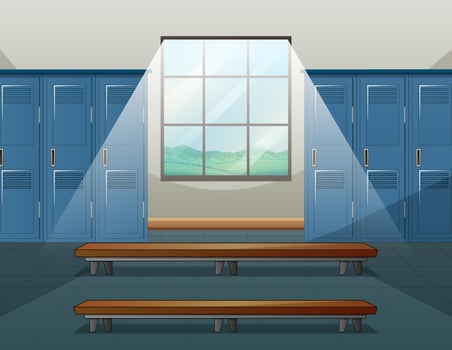 Sport changing room with locker background illustration vector