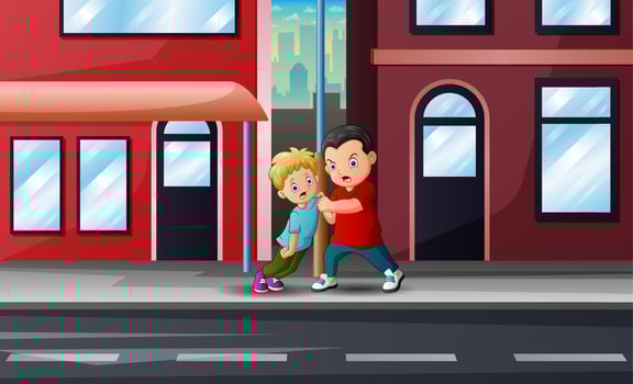 Cartoon boy bullying little boy on street illustration vector