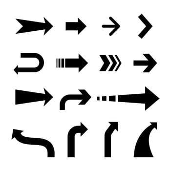 Arrow shape icon set. Suitable for design element of direction map, infographic, and navigation symbol. Arrow vector illustration collection.